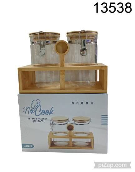 Imagen de SET FRASCO X2 CON BASE DE BAMBOO Y CUCHARA 3.26